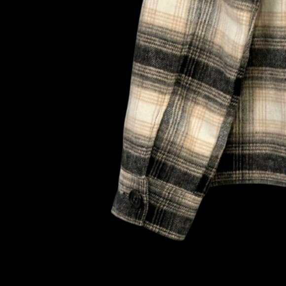 BB Dakota Black Tan Ivory Plaid Shaket Jacket Woman's Size Large - Picture 7 of 13